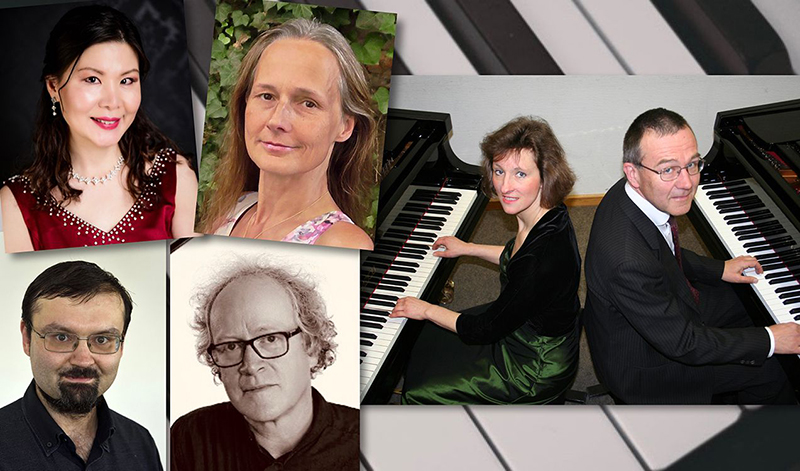 Fortissimo-Pianissimo Para Chang, Birgitta Eila, unten Dmitrij Romanov und Gregor Arnsberg, rechts Mirjam von Kirschten und Heiko Stralendorff des Pianistenclub München.