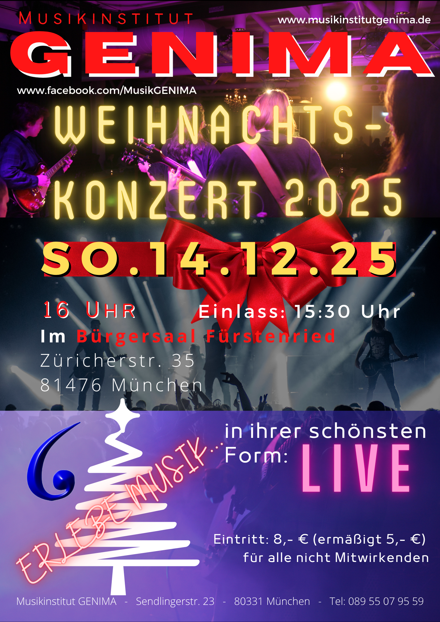 Weihnachtskonzert des Musikinstitut GENIMA: Ein Potpourri von Weihnachtsliedern, klassischen Werken, und Rock- & Pop-Songs, dargeboten von den Schülern des Musikinstitut GENIMA.